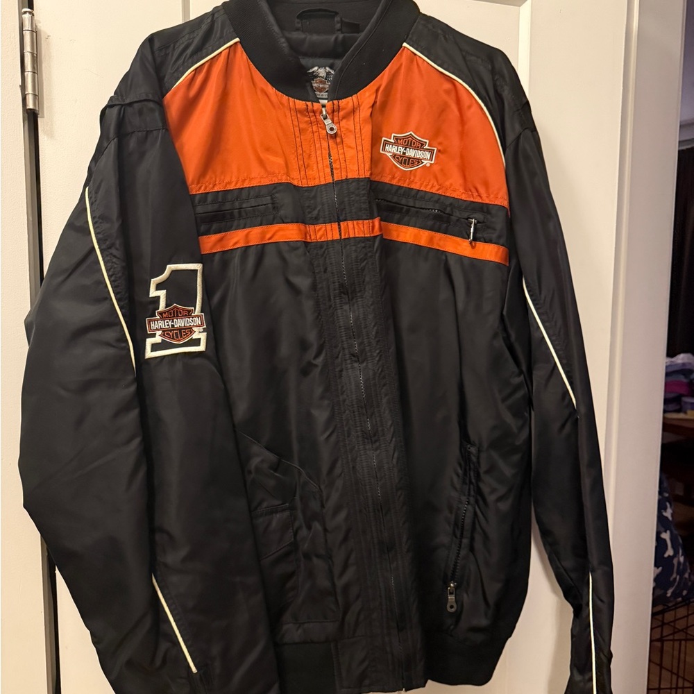 Harley-Davidson Men's Black and Orange Varsity Jacket